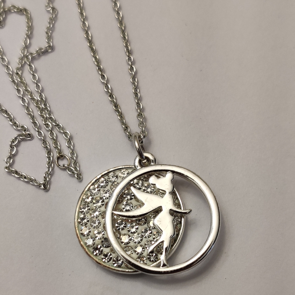Disney Tinkerbell "I believe in fairies" sparkly crystals pendant necklace
